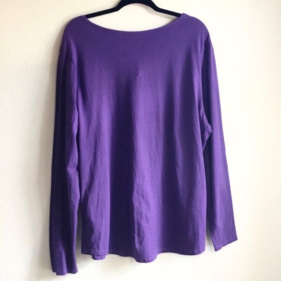 Purple long sleeve Halloween top black cat on picket fence with moon & bats 3X - Picture 2 of 5